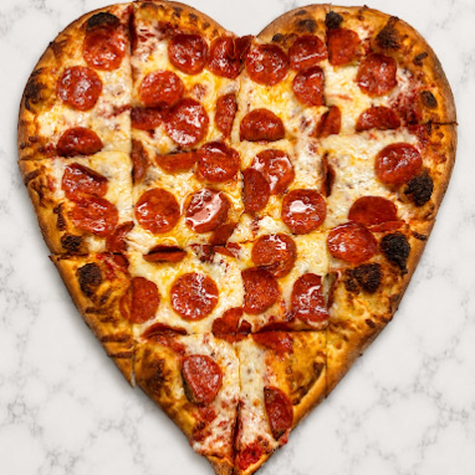 Vittoria heart-shaped pepperoni pizza.